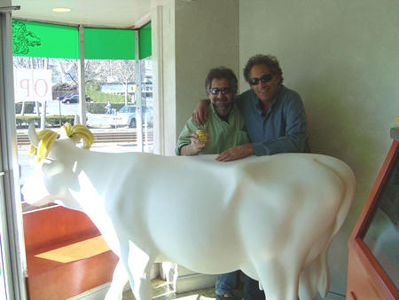 E&B Artist Mike Cucurullo and E&B founder Bob Rook with the unpainted version of the E&B  "Cosmic Cow".